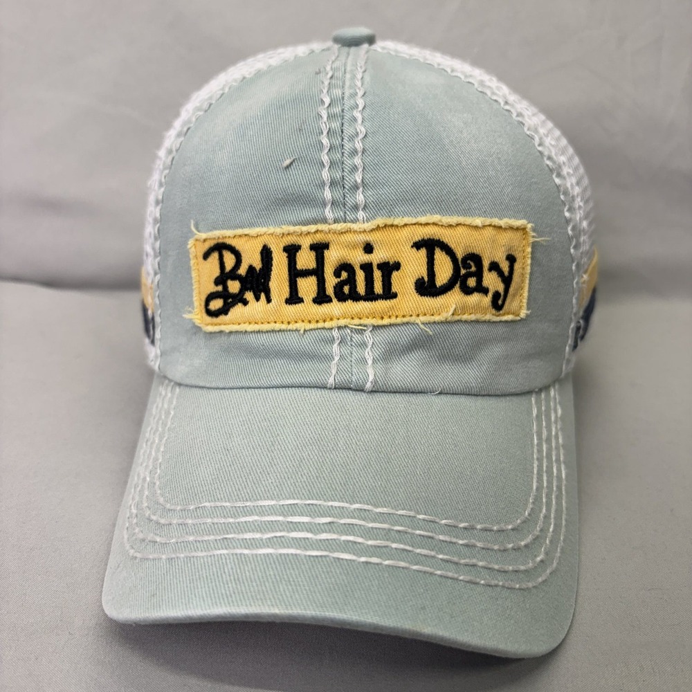 KBETHOS Trucker Hat Bad Hair Day Women OS Blue Distressed Mesh Back Cap